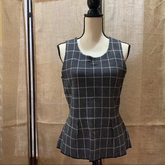 White House Black Market Tops - White House Black Market Peplum Top- Black and Ecru